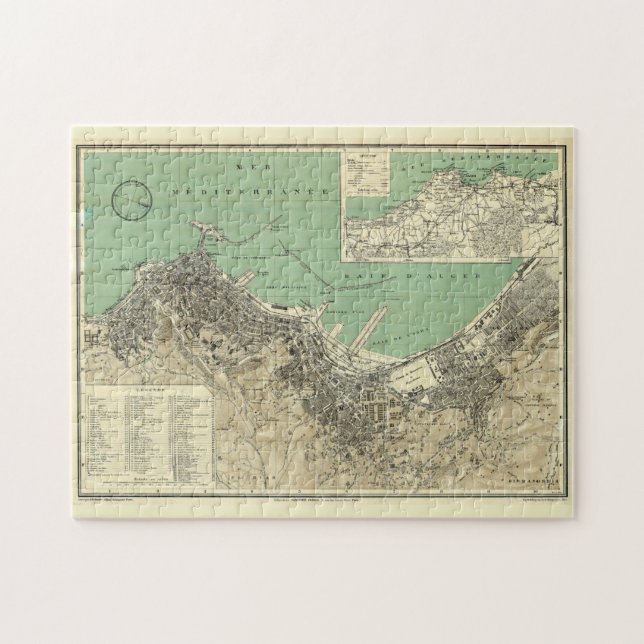 Puzzle Carte vintage d'Alger Algérie (1912) (Horizontal)