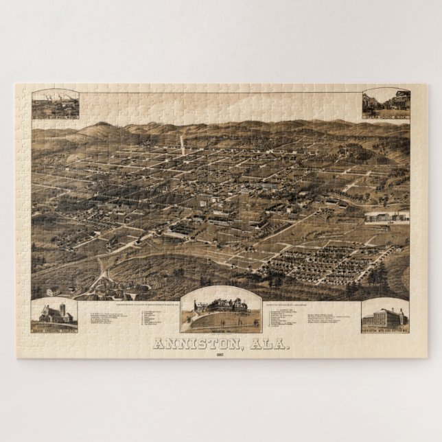 Puzzle Carte vintage d'Anniston, Alabama (1887) (Horizontal)