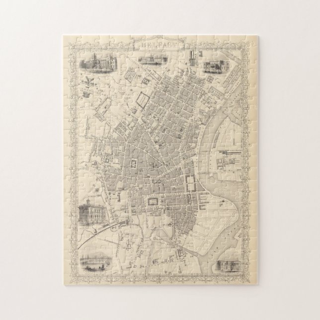 Puzzle Carte vintage de Belfast Irlande (1851) (Vertical)