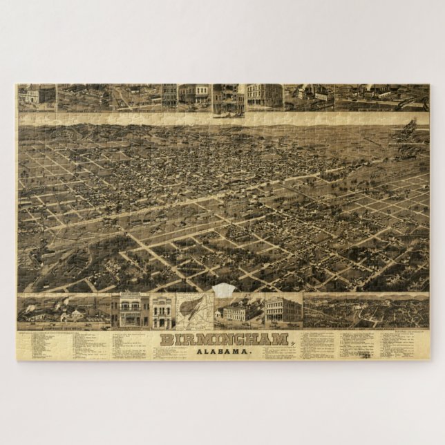 Puzzle Carte vintage de Birmingham, Alabama (1885) (Horizontal)