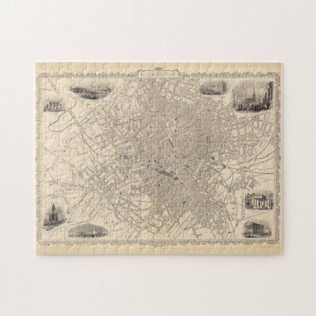 Puzzle Carte vintage de Birmingham Angleterre (1851) (Horizontal)