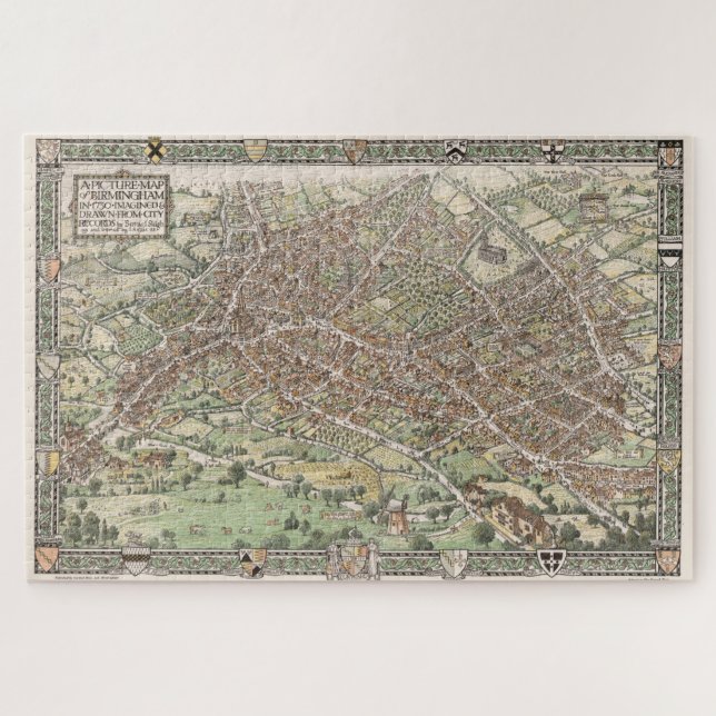Puzzle Carte vintage de Birmingham Angleterre (1923) (Horizontal)