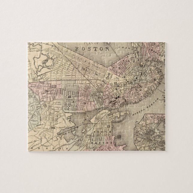 Puzzle Carte vintage de Boston (1880) (Horizontal)
