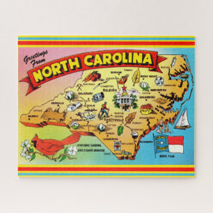Puzzle Carte Vintage de Caroline du Nord colorée