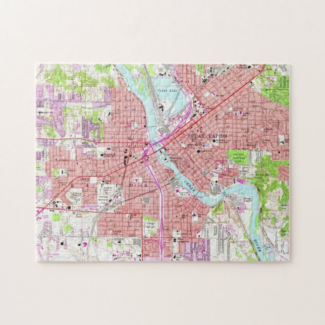 Puzzle Carte vintage de Cedar Rapids Iowa (1967) (Horizontal)