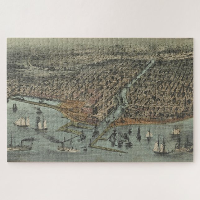 Puzzle Carte vintage de Chicago IL (1907) (Horizontal)