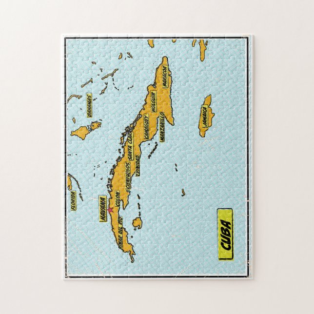 Puzzle Carte vintage de Cuba de bande dessinée (Vertical)