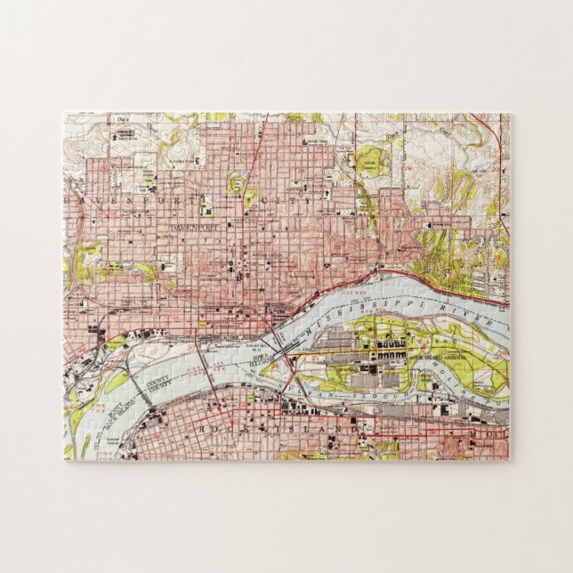 Puzzle Carte vintage de Davenport Iowa (1953) (Horizontal)