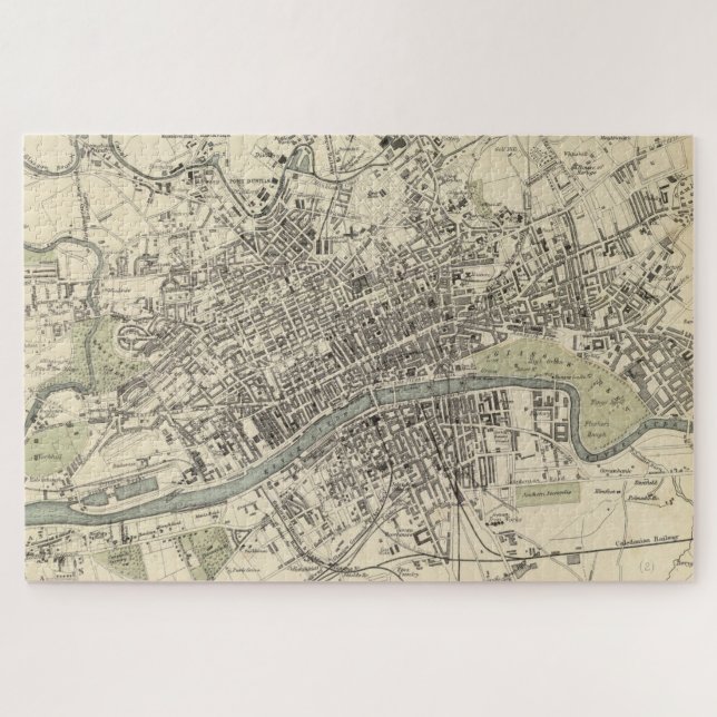 Puzzle Carte vintage de Glasgow Ecosse (1872) (Horizontal)