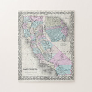 Puzzle Carte Vintage de la Californie (1855)