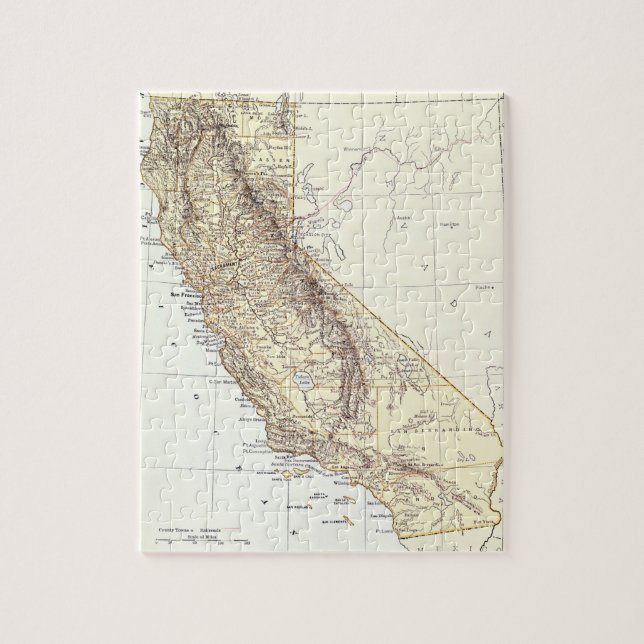 Puzzle Carte vintage de la Californie (1878) (Vertical)