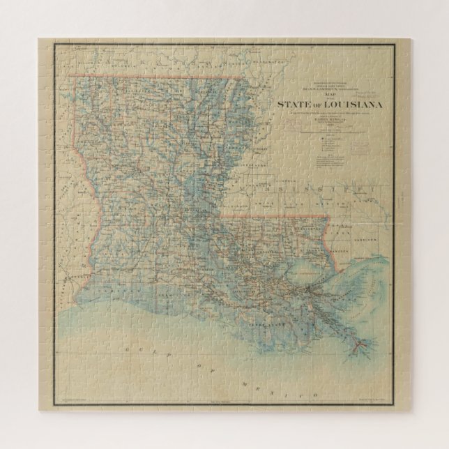Puzzle Carte vintage de la Louisiane (1896) (Vertical)