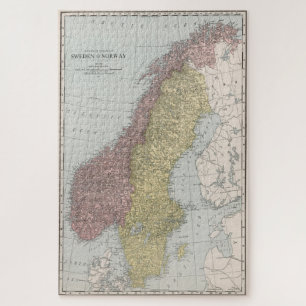 Puzzle Carte Vintage de la Norvège et de la Suède (1912)