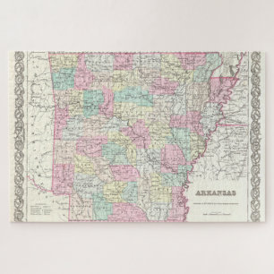 Puzzle Carte Vintage de l'Arkansas (1855)