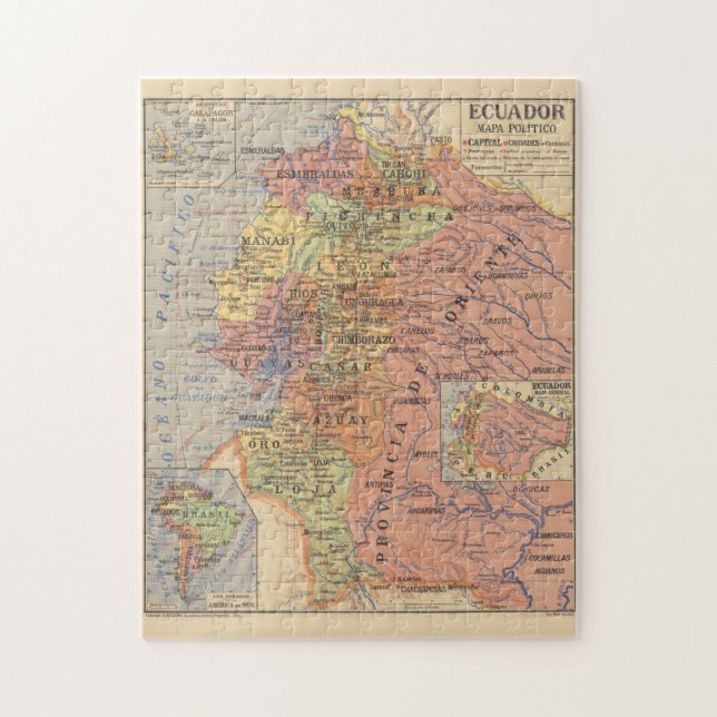 Puzzle Carte vintage de l'Équateur (1913) (Vertical)