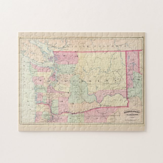 Puzzle Carte vintage de l'État de Washington (1874) (Horizontal)