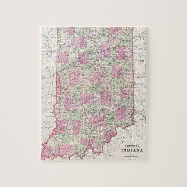Puzzle Carte vintage de l'Indiana (1864) (Vertical)