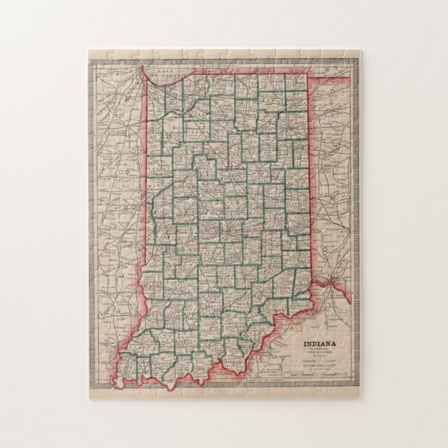 Puzzle Carte vintage de l'Indiana (1883) (Vertical)