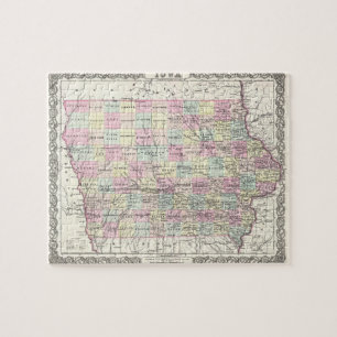 Puzzle Carte vintage de l'Iowa (1855)