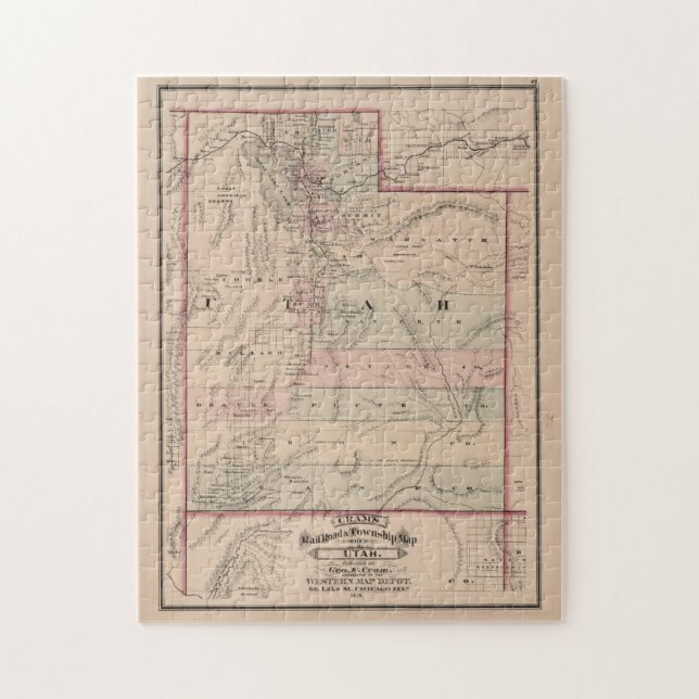 Puzzle Carte vintage de l'Utah (1878) (Vertical)