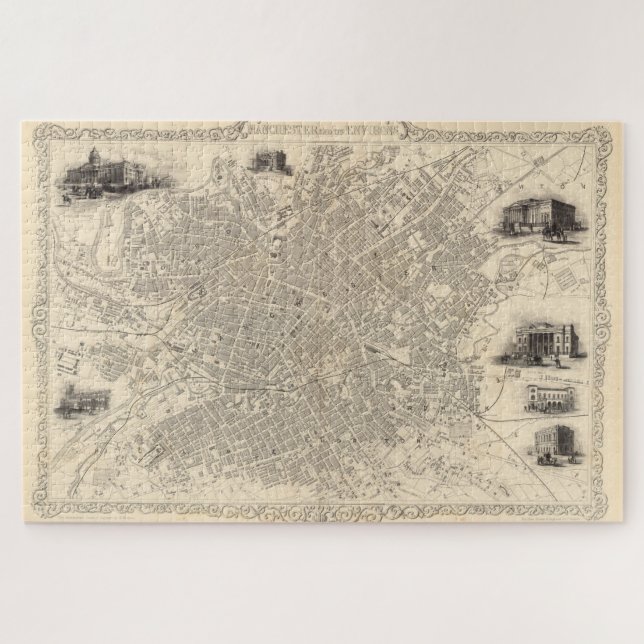 Puzzle Carte vintage de Manchester Angleterre (1851) (Horizontal)