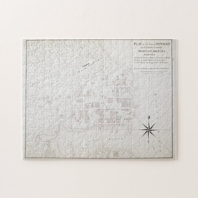 Puzzle Carte vintage de New Bern NC (1769) (Horizontal)