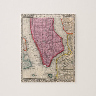 Puzzle Carte vintage de New York City inférieur (1860)