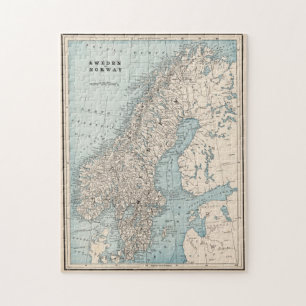 Puzzle Carte vintage de Norvège et de Suède (1893)