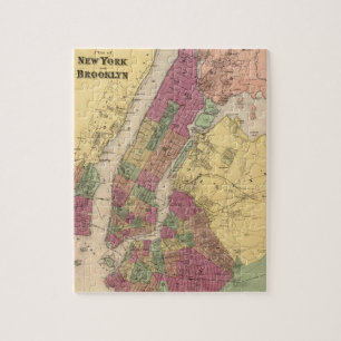 Puzzle Carte vintage de NYC et Brooklyn (1868)