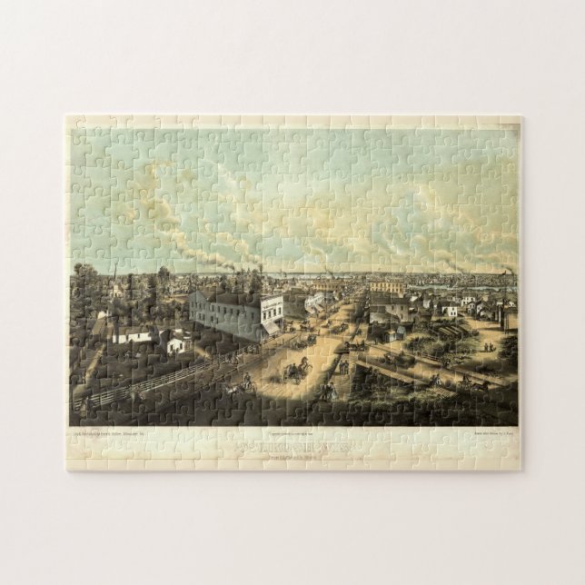 Puzzle Carte vintage de Oshkosh WI (1850) (Horizontal)