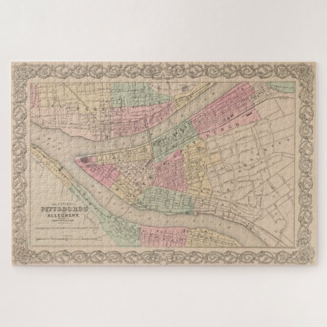 Puzzle Carte vintage de Pittsburgh PA (1855) (Horizontal)