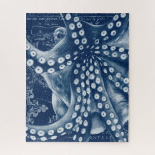Puzzle Carte Vintage de poulpe bleue Chic
