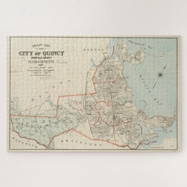 Puzzle Carte vintage de Quincy MA (1907) (Horizontal)