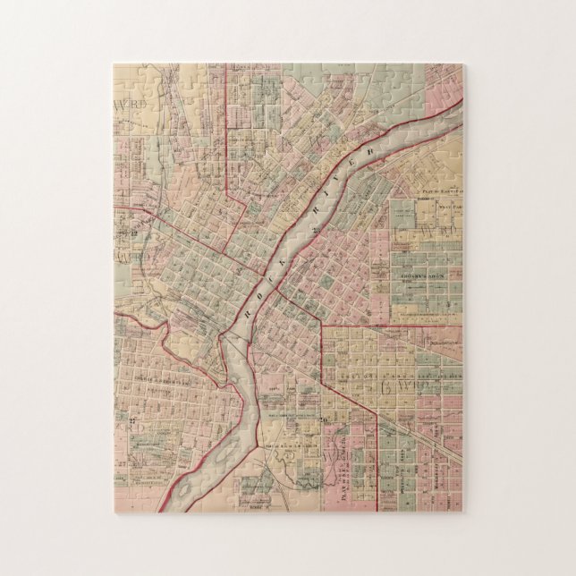 Puzzle Carte vintage de Rockford IL (1886) (Vertical)