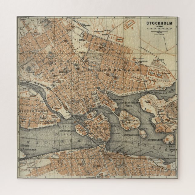 Puzzle Carte vintage de Stockholm Suède (1909) (Vertical)