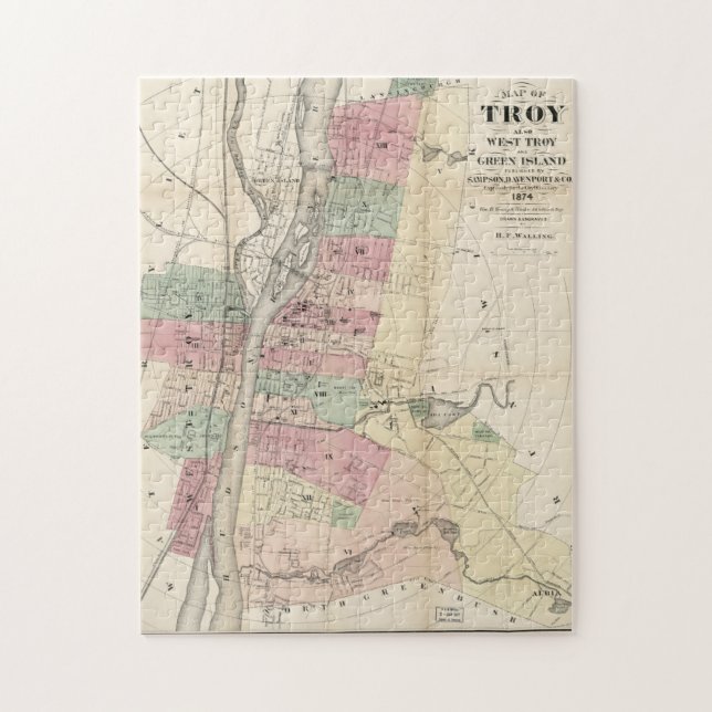 Puzzle Carte vintage de Troy NY (1874) (Vertical)
