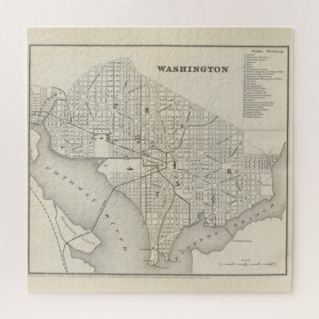 Puzzle Carte vintage de Washington DC (1866) (Horizontal)