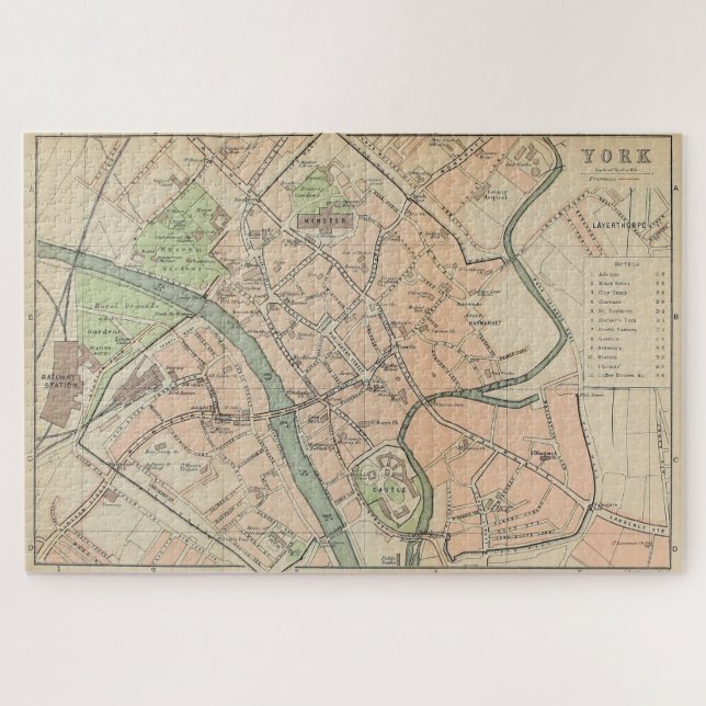 Puzzle Carte vintage de York Angleterre (1890) (Horizontal)