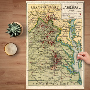 Puzzle Carte vintage des batailles de Virginie pendant la