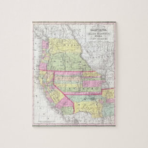 Puzzle Carte vintage des Etats-Unis occidentaux (1853)