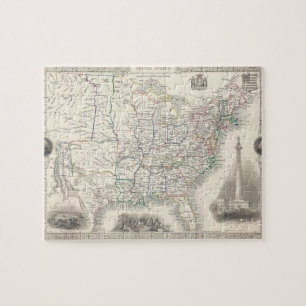 Puzzle Carte vintage des États-Unis par Tallis et Rapkin