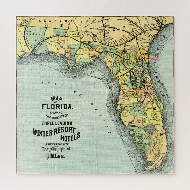 Puzzle Carte vintage des stations balnéaires de Floride (Vertical)
