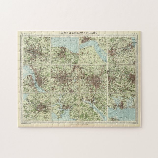 Puzzle Carte vintage des villes d'Angleterre et d'Écosse  (Horizontal)