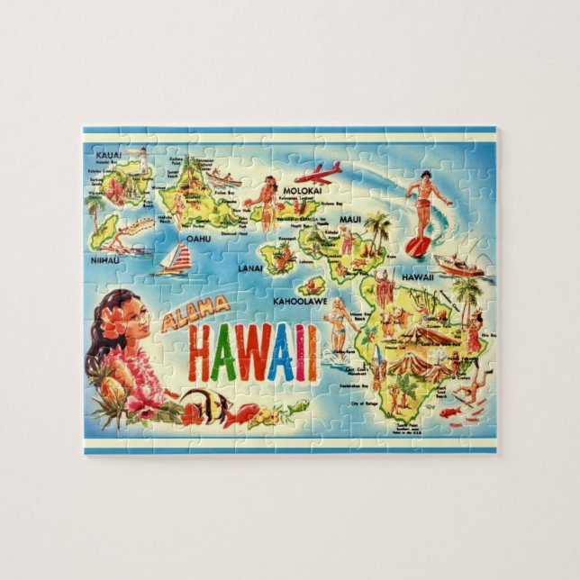 Puzzle carte vintage d'Hawaii 8x10 (Horizontal)