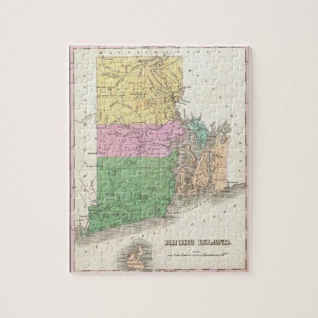 Puzzle Carte vintage d'Île de Rhode (1827) (Vertical)