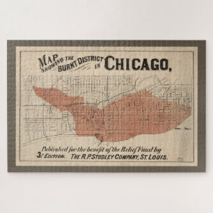 Puzzle Carte vintage du grand feu de Chicago, 1871
