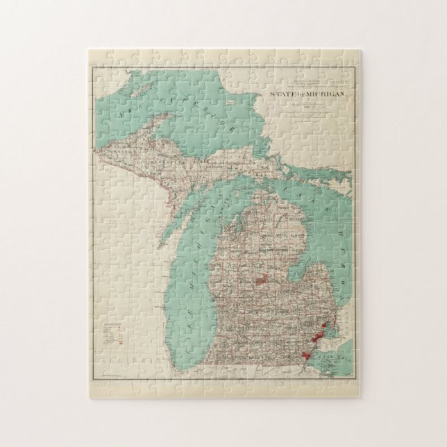 Puzzle Carte vintage du Michigan (1888) (Vertical)