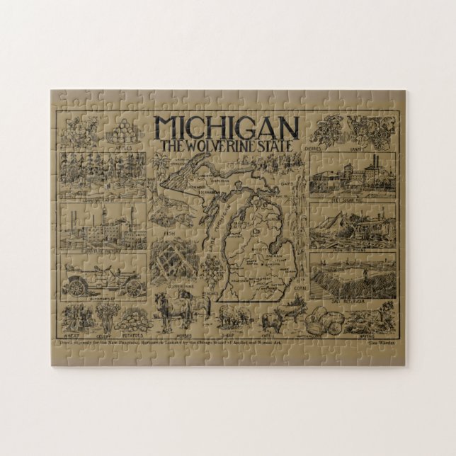 Puzzle Carte vintage du Michigan (1912) - Tan (Horizontal)