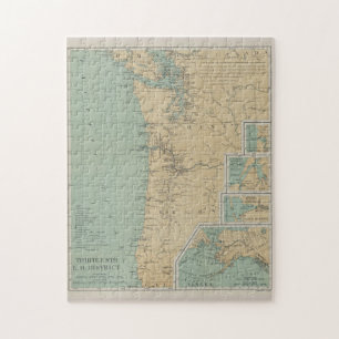 Puzzle Carte vintage du phare de Washington & Oregon (189