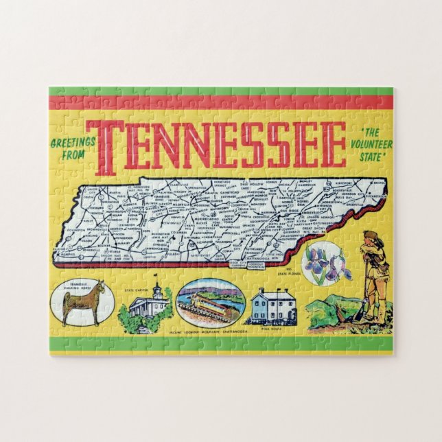 Puzzle Carte vintage du Tennessee (Horizontal)